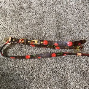 Dog leash collar set brown Gold tone hardware cherry theme small med